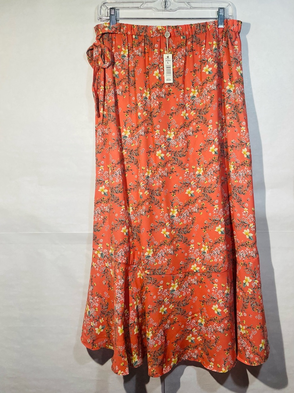 NWT Max Studio Large Coral Floral Wrap Skirt with Ruffle High-Low Hemline - Picture 2 of 7